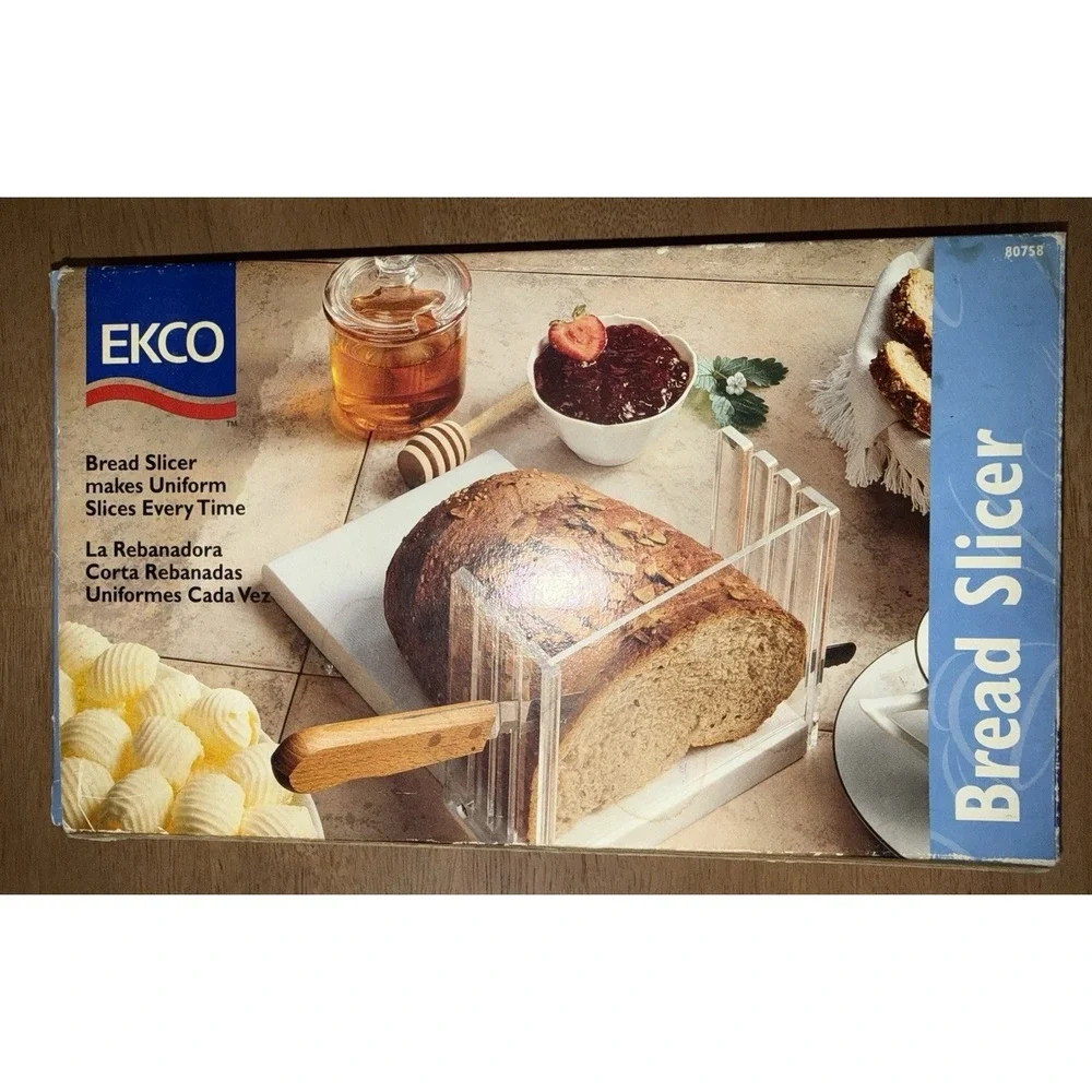 Vintage EKCO Bread Slicer Guide Uniform Slices White Base Clear Acrylic 80758